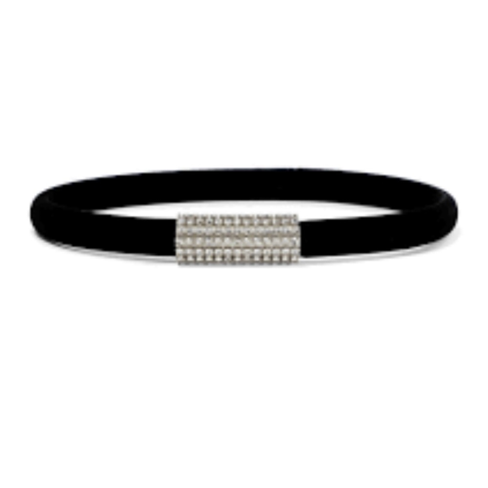 Saint Laurent ysl women's Black Velvet Choker necklace with Silver crystals